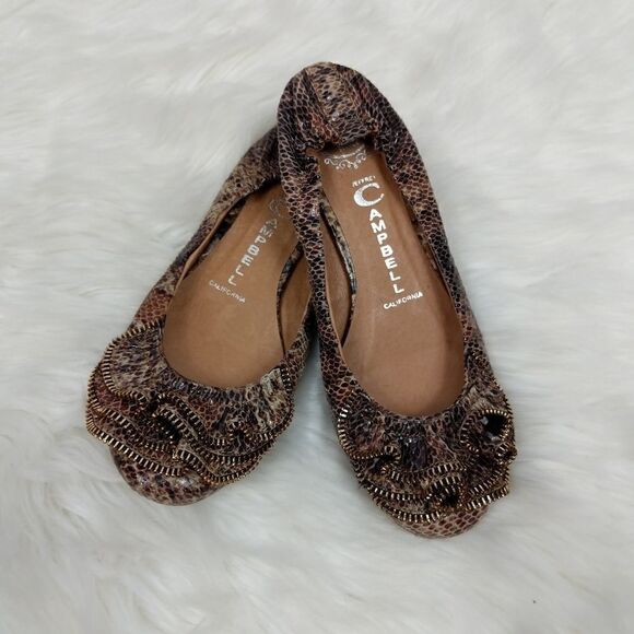 Jeffrey Campbell Flats Brown Python Leather Zipper - Picture 1 of 7